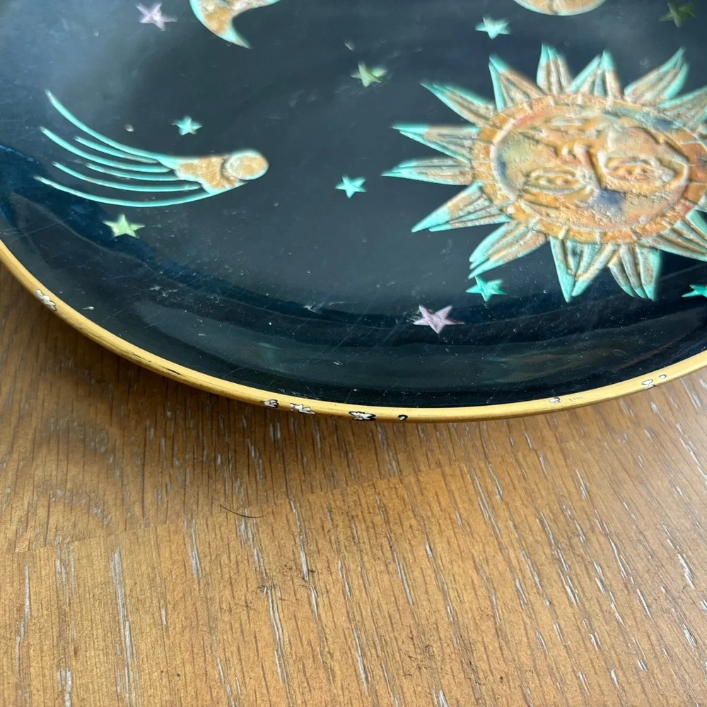 Vintage Brass Enamel Sun Moon & Stars Trinket Dish Celestial Whimsical Artsy - Picture 4 of 7